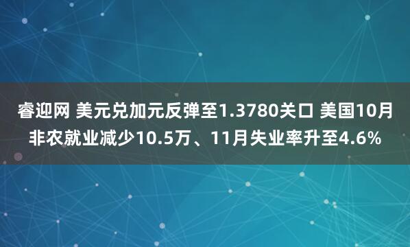 睿迎网 美元兑加元反弹至1.3780关口 美国10月非农就业减少10.5万、11月失业率升至4.6%